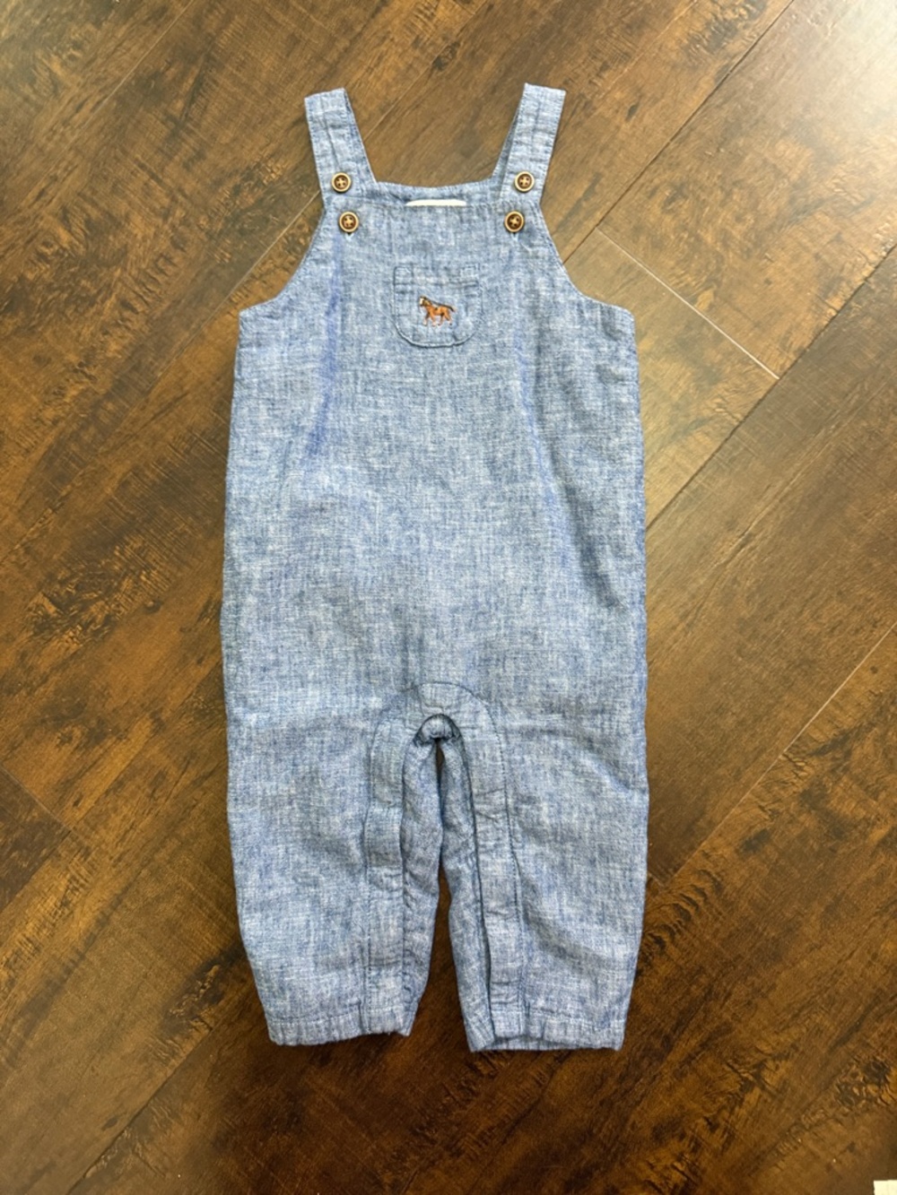 Janie and Jack Light Blue Chambray Overalls with Embroidered Pony